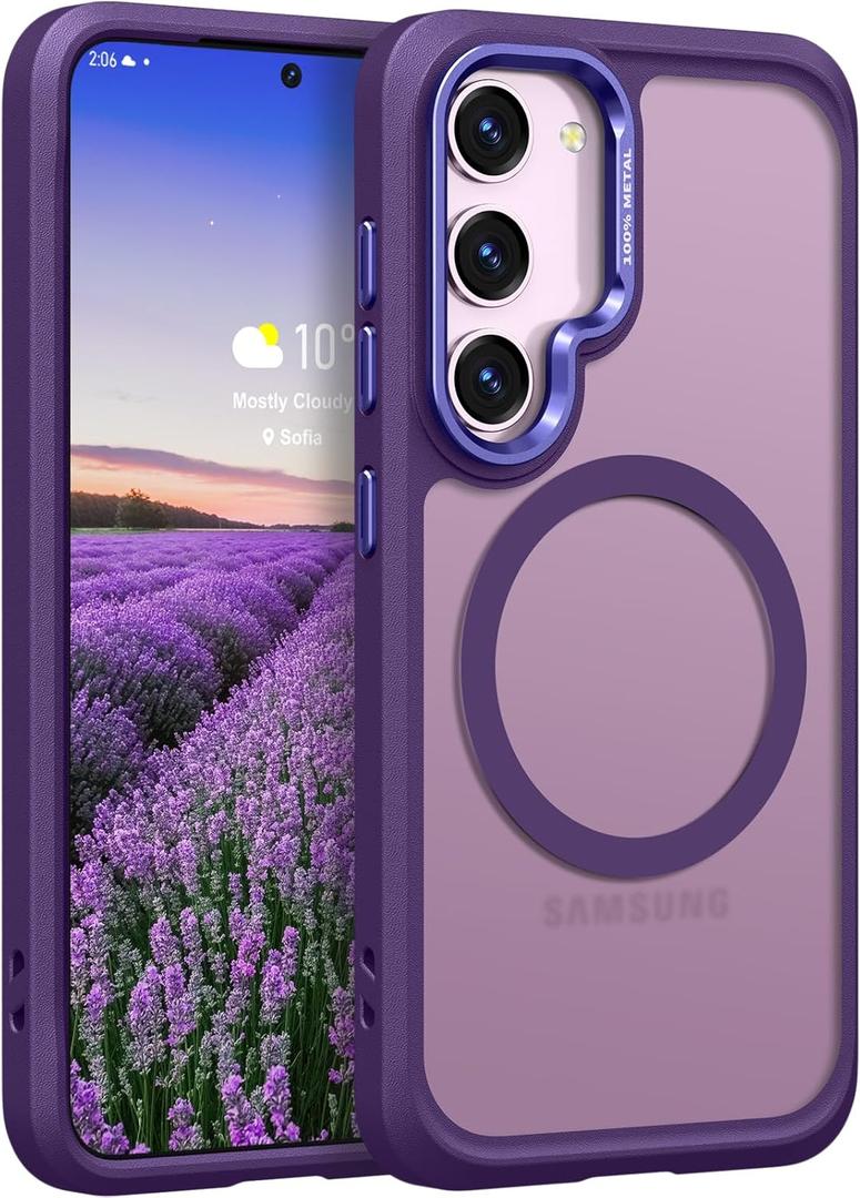 Rayboen for Magnetic Samsung Galaxy S23 Plus Case, [Compatible with Magsafe] [Metal Camera Lens] [Anti-Slip Silicone Edge] Frosted Skin-Feel Durable Phone Cover for Samsung S23+ Plus, Matte Purple