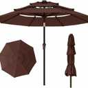 10ft 3 Tier Patio Umbrella, Outdoor Market Table Umbrella with UPF 50+ Vented Canopy, 8 Sturdy Ribs, Easy Push Button Tilt and Crank, Windproof for Deck, Pool, Backyard and Garden