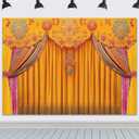 ZhrGoflli Indian Backdrop 7x5ft India Pooja Marigold Yellow Curtain Photography Background for Wedding Diwali Traditional Festival Party Decorations