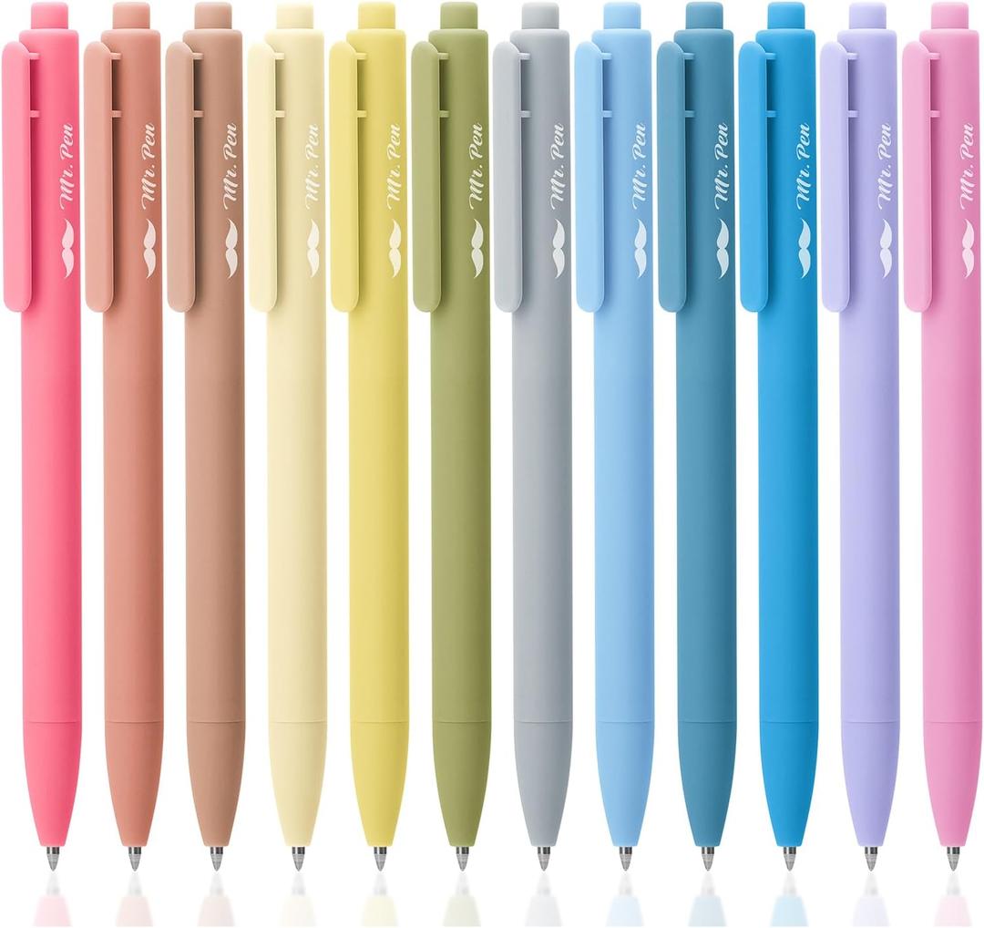 Mr. Pen- Retractable Gel Pens, 12 Pack, Black Ink, Fine Point 0.5mm, Fast Dry, Smooth Writing, Cute Pens for Drawing, Writing Planner and School Supplies