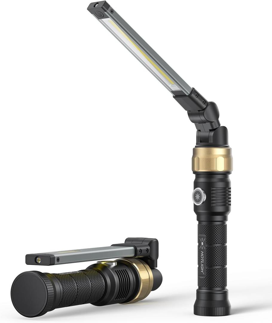 HOTLIGH Rechaegeable Work Light, 5000mAh Magnetic Flashlight with 360 Rotate Foldable Design, 1200 Lumens Led Work Light, Mechanic Light for Car Repairing/Emergency