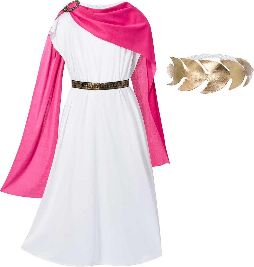 Greek Toga Costume for Kids Ancient Greece Mythos Philosopher Rome Nobility Cosplay (Kid(8-12 Years), Pink)