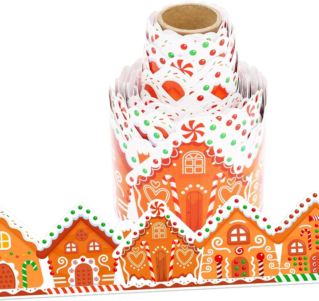 36 Ft Christmas Bulletin Board Border Roll, Christmas Gingerbread House Bulletin Border Trim for Classroom Home Office Window Bulletin Board Holiday Birthday Party Favor Decoration