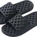 Shower Shoes for Adult Comfortable and Soft Slippers Quick Dry Non-Slip with Drain Holes for Bathroom (Black)