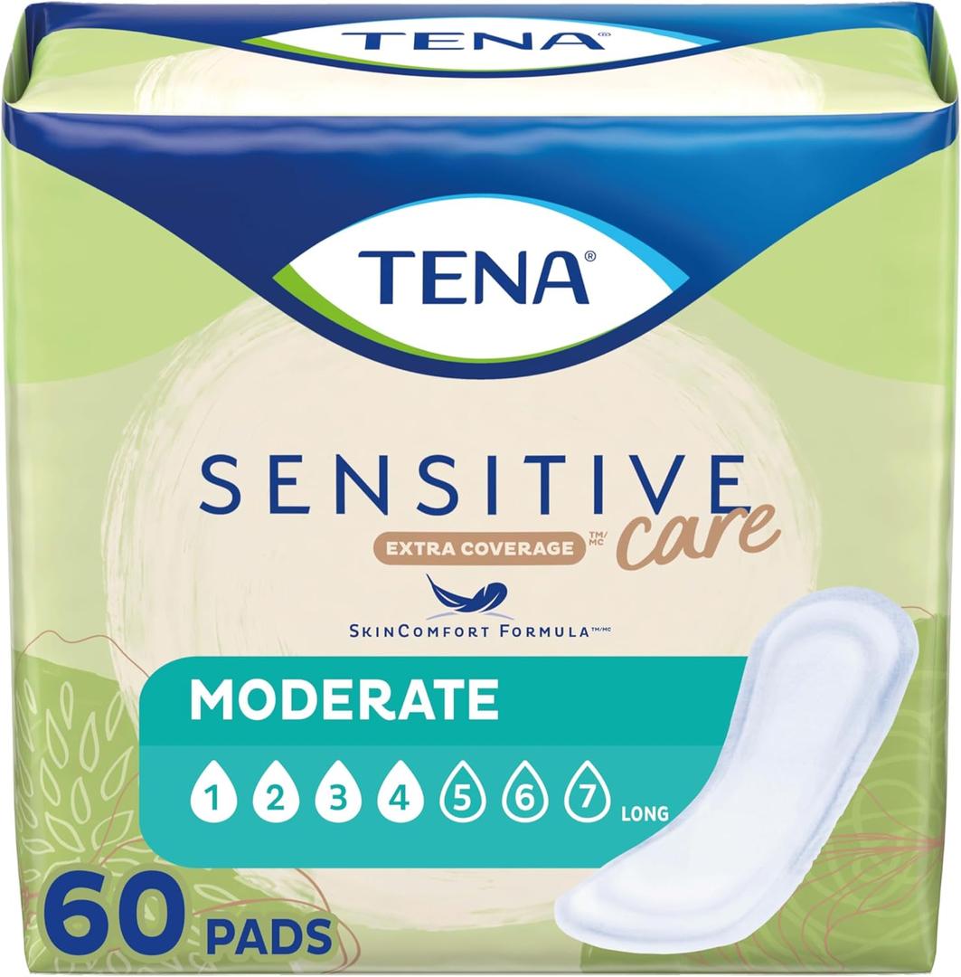 TENA Sensitive Care Extra Coverage Moderate Long Incontinence Bladder Control Pad, 60 count