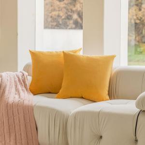 Home Brilliant Velvet Summer Pillow Covers Holiday Throw Pillows for Bed Euro Pillow Sham Pillow Cases for Sofa Living Room Decor, Set of 2, 24 x 24inch(60cm), Yellow