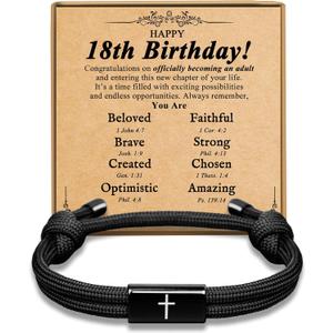 PEALICIOUS 18th Birthday Gifts for Boys, 18th Birthday Bracelets as 18th Birthday Decorations for Boys, Meaningful Christian Gifts with Happy 18th Birthday Card for 18 Year Old Son Grandson Nephew