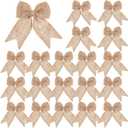 20 Pieces Burlap Bows Burlap Bow Knot Handmade Burlap Decorative Bowknot Natural Ornament Bow for Christmas Decoration Tree Festival Holiday Party Supplies (Beige)