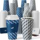JOLLY CHEF 16 oz Coffee Cups with Lids 100 Pack, Disposable Hot Paper Coffee Cups with Lids, Sleeves and Stirrers for Christmas, Thanksgiving, Party