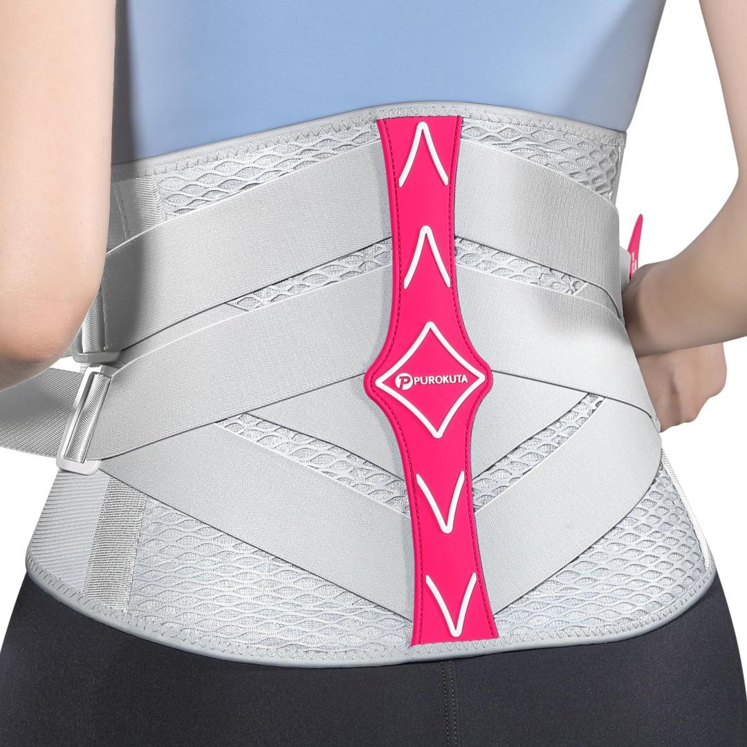 Back Brace for Lower Back Pain Women with Widened Alloy Stays,Adjustable Back Support Belt for Women & Men with Lumbar Pad,Breathable Lumbar Support Belt for Heavy Lifting & Work,Sciatica, Scoliosis, Herniated Disc,White/Pink Size M (Waist:33.5"-40.2")
