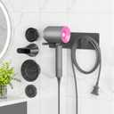 Hair Dryer Holder Wall Mounted with 4-Adsorption, Self Adhesive Blow Dryer Holder for Power Plug, Diffuser and Nozzles Accessories Organizer, Matte Black