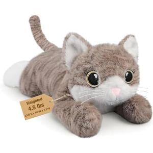 23.6" & 4.5 lbs Gray Cat Weighted Stuffed Animals for Comfort, Cuddly & Soft Kids' Plush Toy Pillows for Companion, Large Plushies with Removable Ceramsite Bag, Gifts for Adults, Kids, Boys and Girls