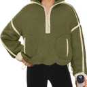 Yanekop Womens Quarter Zip Pullover Sherpa Fleece Jacket Oversized Zip Up Sweatshirt Half Zip Pullover Fuzzy Outerwear (Small, Army Green)