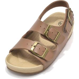 Girls Boys Sandal Adjustable Double Buckle Casual Flat Open Toe Lightweight Summer Shoes Hook Loop Sandal for Toddler Little Big Kid (190, Brown)