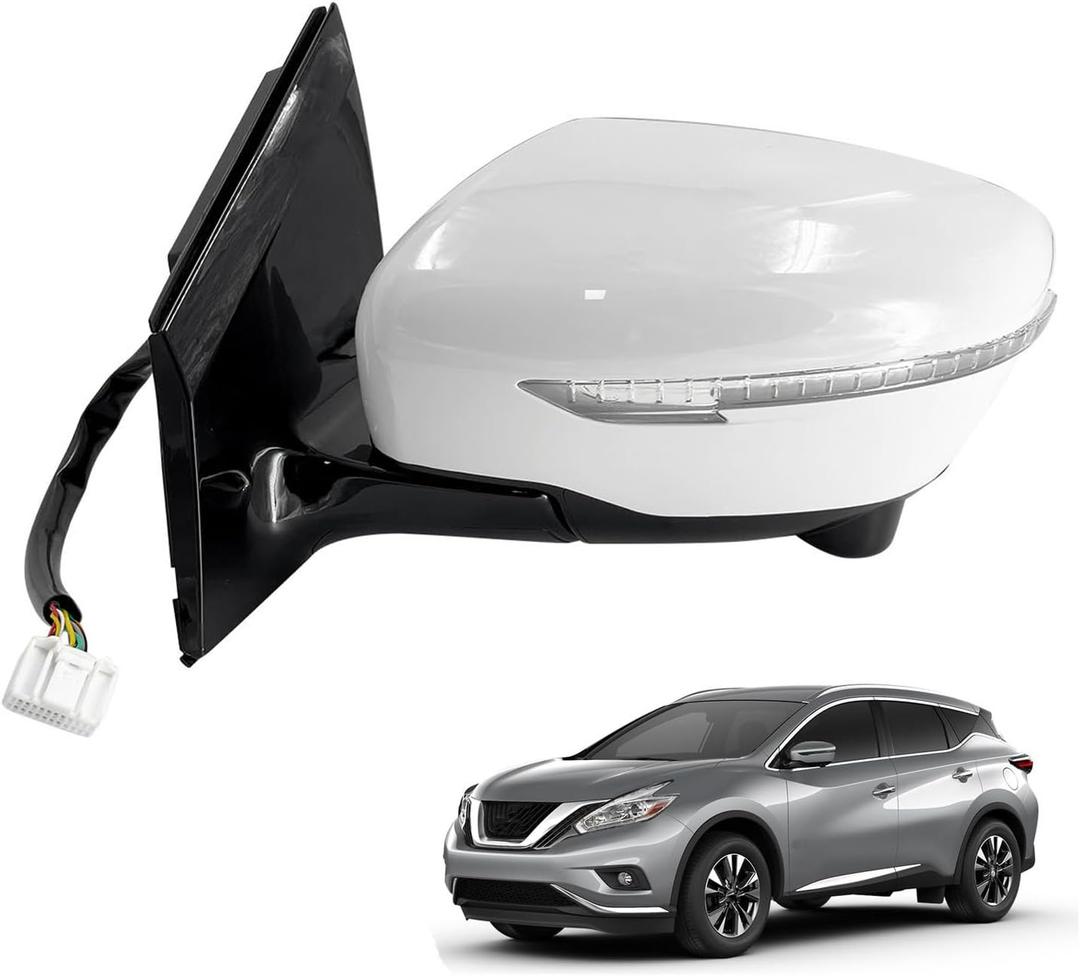 13 Pins Left Drive Side Door Mirror Fit for Nissan Murano 2.5L 3.5L 2016-2021 Replaces# 96302-5AA4C NI1320288 with Camera Power Heated Signal Light Power Folding