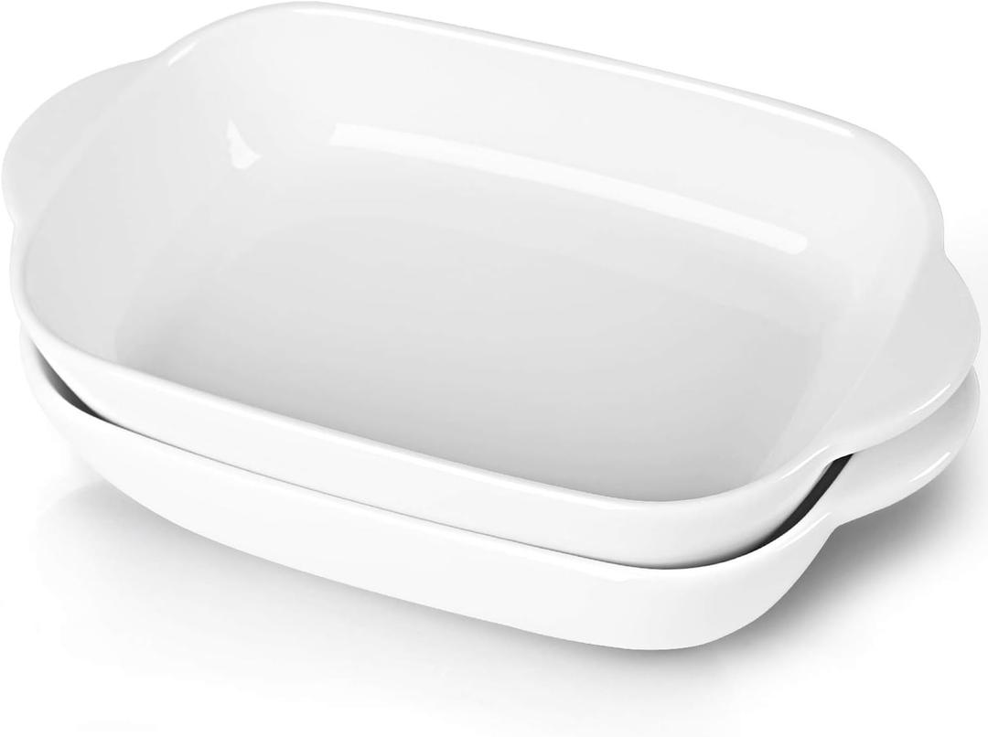 LEETOYI Ceramic Small Baking Dish, Porcelain 2-Piece Rectangular Bakeware with Double Handle, Baking Pans for Cooking and Cake Dinner 7.5"5 (White)