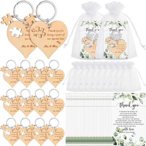 Wedding Favors for Guests Wood Heart Puzzle Keychains Thank You Cards Gift Bag Bridal Shower Souvenir Gifts(25 Set)