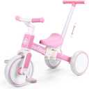 XIAPIA Tricycle for Toddlers 1-3 Year Olds, 5 in 1 Toddler Balance Bike with Removable Pedal, Push Trike Toys with Adjustable Pushrod for 2 3 4 5 Year Old Boys & Girls, Birthday Gifts for Kids (Pink)