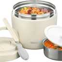 wiwens Thermo Food Jar for Hot Food Adults 32OZ Soup Thermo Lunch Containers Wide Mouth Vacuum Insulated Stainless Steel Leakproof Bento Box with Spoon (Beige)