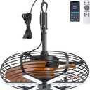 Coolbull 20'' Outdoor Ceiling Fan with Light, Wet Rated Gazebo Fan, Plug in Ceiling Fan, Hanging with Hook, Remote&APP, 6 Speeds, with Wood Blades