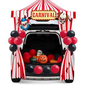 JOYIN Trunk Or Treat Car Decor Kit for SUV Halloween Decorations Outdoor Circus Carnival Clown Design, LED Lights Boards Stickers for Haunted House Door Archway Entryway