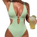 Women Sexy High Cut Cheeky One Piece Swimsuits Monokini Plunge V Neck Cutout Bathing Suit Beach Pool Party Rave Outfits Size 4-6