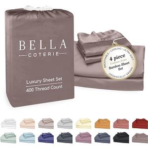Bella Coterie Luxury Bamboo Viscose Queen Size Sheet Set | 100% Organically Grown | Ultra Soft | Cooling for Hot Sleepers | 18" Deep Pocket [Mocha]