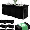 6 Pack Spandex Table Cover Skirts for 6ft Rectangle Tables, Black Stretch Table Cloths with Floor-Length Ruffle, Elastic Fitted Skirted Tablecloth for Elegant Wedding Banquet Party Buffet Decoration