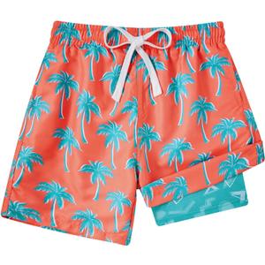Cozople 7-20T Boys Swim Trunks with Compression Liner Big Boys Quick Dry Bathing Suit Stretch 2 in 1 Beach Swimming Shorts (Flesh Pink)