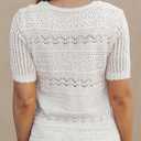Dokotoo Women's Short Sleeve Sweater Crew Neck Crochet Knit Hollow Out Pullover Top (White, S)