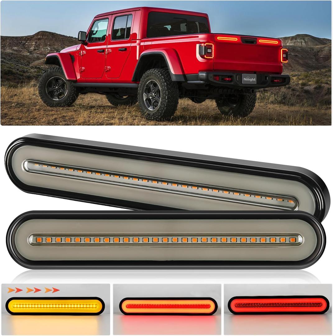 Nilight Trailer Tail Light Bar with 3-in-1 Running Stop Turn Signals Brake Lights 2 Pack 9 Inch 100 LED Red & Amber Sequential Strip for Trailers RV Truck Boat Pickup SUV