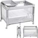 ANGELBLISS Baby Bassinet Bedside Crib, Pack and Play with Mattress, Diaper Changer, One-Push Setup Playards from Infants to Toddlers (Grey)