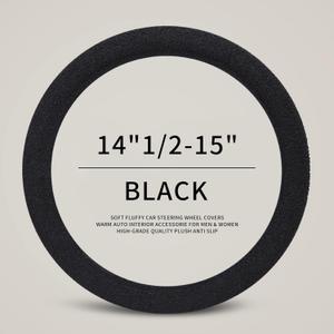 HighnessHwoo Furry Winter Car Steering Wheel Cover for Women, Soft Fleece Short Plush Warm Universal Auto Accessories for Vehicle, Sedan, Fuzzy, Anti Slip, Black, Standard Size, 14.75-15.15 In