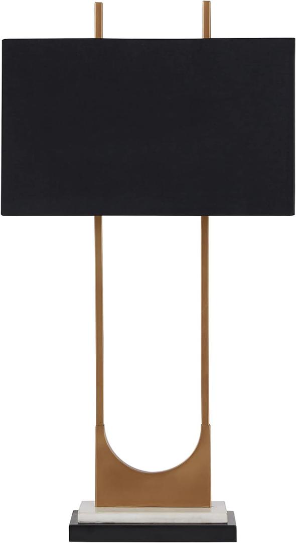Signature Design by Ashley Malana 33" Contemporary Metal Table Lamp with Marble Base, Black & Brass