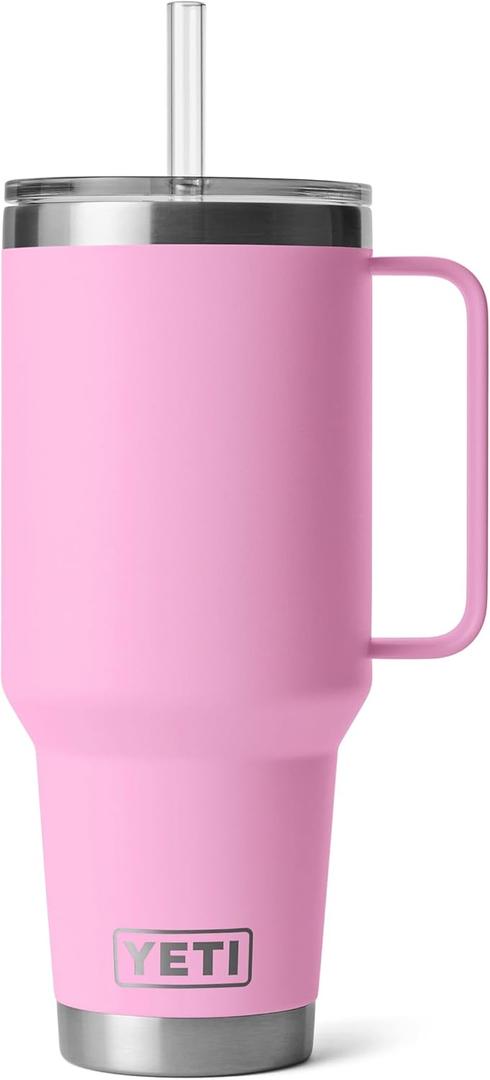 YETI Rambler 42 oz Tumbler with Handle and Straw Lid, Travel Mug Water Tumbler, Vacuum Insulated Cup with Handle, Stainless Steel, Power Pink