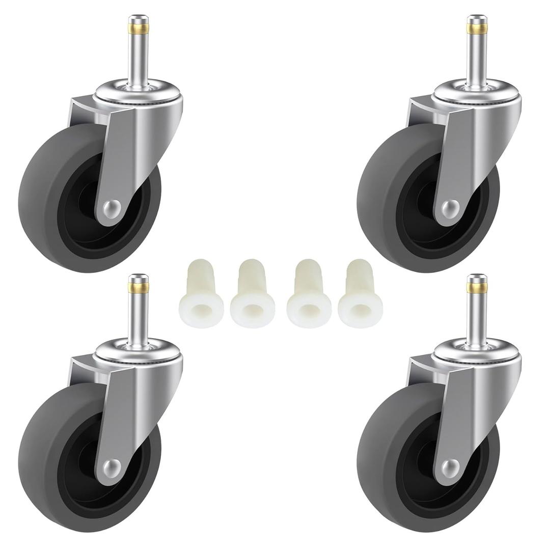 RILIDRI 3-Inch Swivel Stem Caster for Rubbermaid Mop Bucket Utility Cart, 7/16-Inch Stem Diameter Rubber Wheel Set of 4, Heavy Duty TPR Weber Grills Shop Vac Replacement Wheels