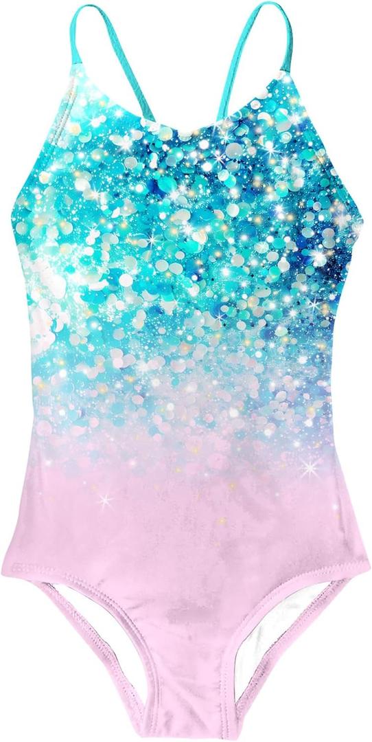 AIDEAONE Girls Swimsuit 3-12 Years One Piece Bathing Suit Quick Dry Beach Swimwear (4-5T, Glitter Pink)