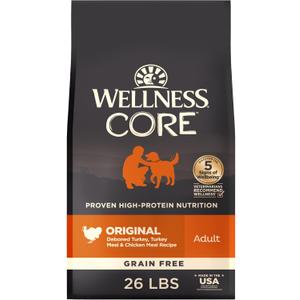 Wellness CORE Dry Dog Food, Grain-Free, High Protein, Natural, Original Turkey & Chicken Recipe, (26-Pound Bag)