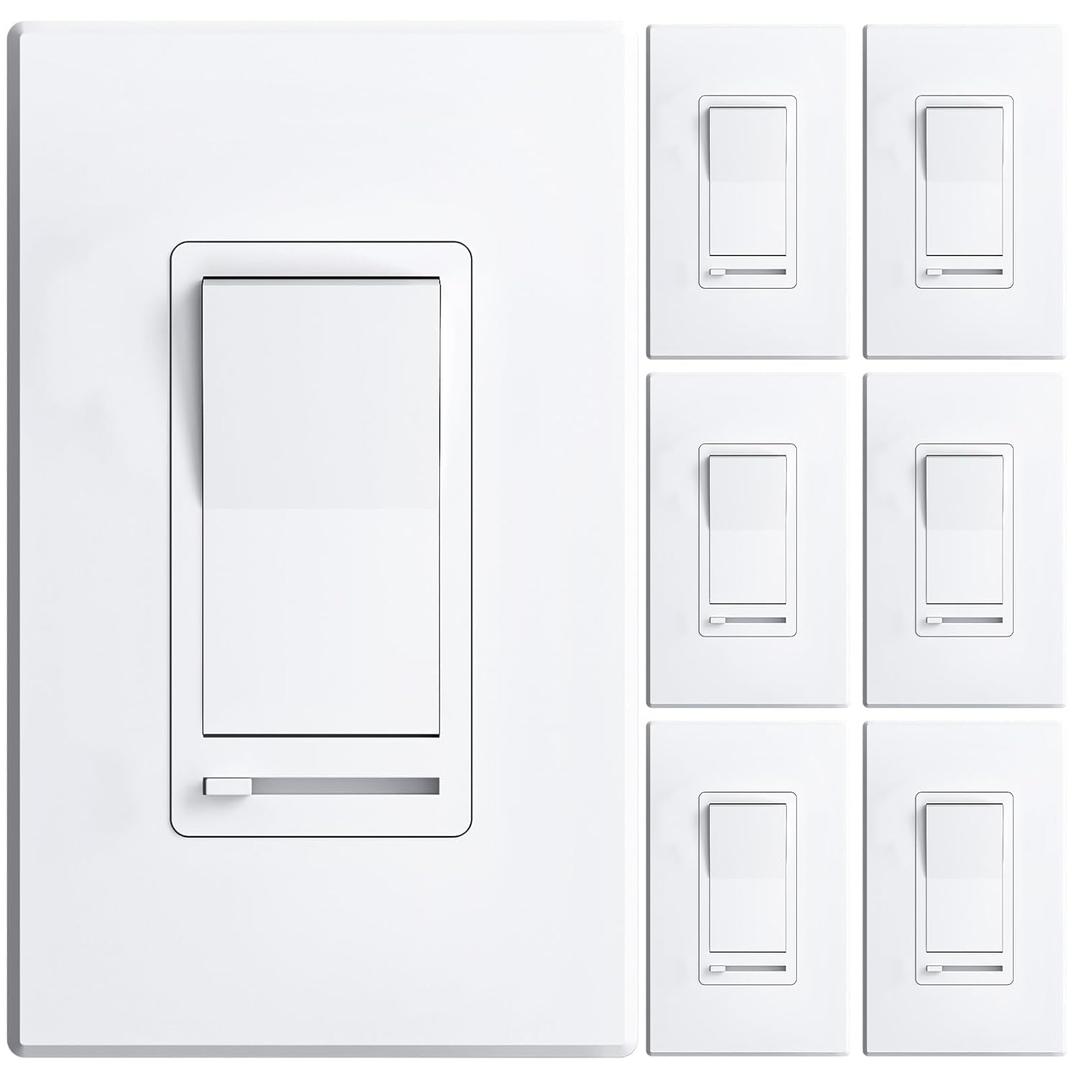 Amico 6 Pack Dimmer Light Switch, Single-Pole or 3-Way Slide Dimmer Switches for Led Lights, Suitable for 150W Dimmable LED/CFL and 600W Incandescent/Halogen, Wall Plate Included, ETL Listed, White