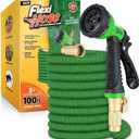 Flexi Hose with 8 Function Nozzle, 150FT - Lightweight Expandable Garden Hose, No-Kink Flexibility, 3/4 Inch Solid Brass Fittings and Double Latex Core - Green