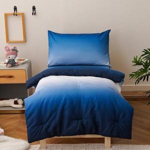 CLOTHKNOW 4Pieces Blue White Toddler Bedding Sets for Boys, Bedding Sets, Blue Gradient Pattern, Soft Crib Bed Set Including Comforter