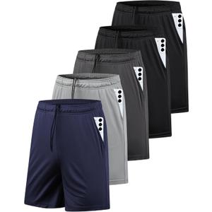 5 Pack Men's Athletic Gym Shorts with Pockets Quick Dry Activewear Workout Running Shorts for Men (Large)
