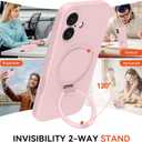 Compatible with iPhone 17 Case Stand, Slim Comfortable Liquid Silicone Phone Cases Fit for iPhone 17 Compatible with MagSafe Magnetic Ring Kickstand Stand Case Full Camera Protection, Pink