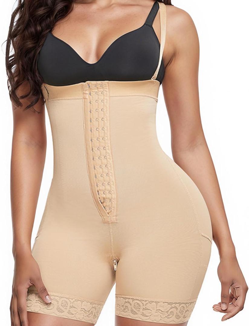 QFE Shapewear for Women Tummy Control Adjustable Detachable Strap Body Shaper Butt Lifter Bodysuit Waist Shaping Hip (Beige, XL)