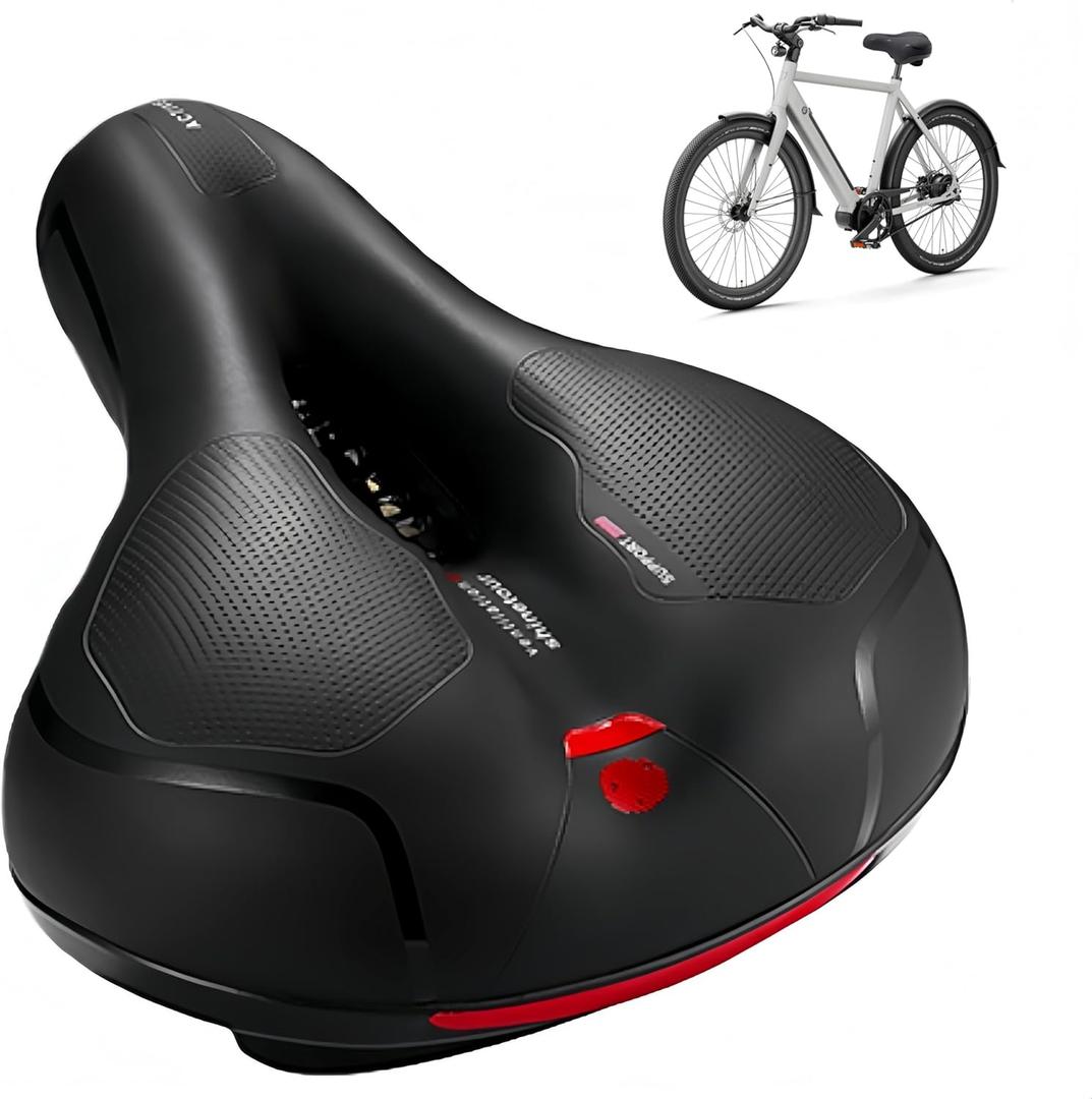 Bike Seat Cushion, Comfort Wide Bike Saddles with Dual Shock Absorption Balls for Men Women, Bicycle Seat Replacement Accessory Fit for Mountain or Road Bikes