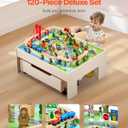 VEVOR Train Table, 100 Multicolor Pieces Wooden Kids Activity Table with Rolling Storage Drawer, 3-in-1 Wooden Train Set for Gaming, Drawing, Reading, Eating, Creative Toy Set for Kids Ages 3+