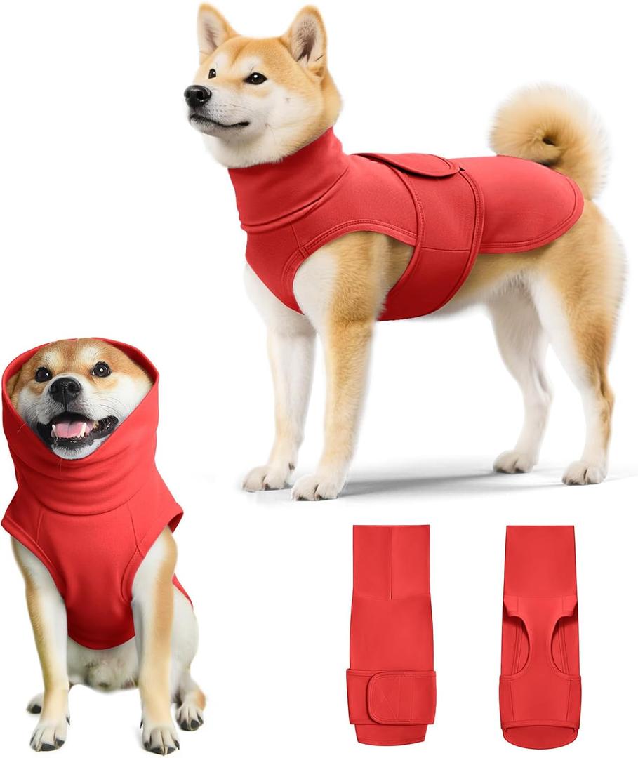 Dog Anxiety Calming Vest Adjustable Turtleneck Thunder Shirt Jacket for Fireworks, Separation, Vet Visits, Pet Hoodie for Large Medium Dogs (Red)