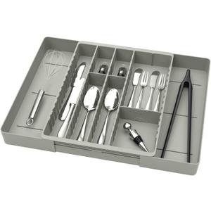 Fu Store Silverware Drawer Organizer DIY Customize Expandable Utensil Tray for Kitchen Upgraded Flatware Cutlery Holders Adjustable Plastic Tableware Storage for Spatula Spoons Forks Knives Light Gray