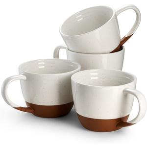 DOWAN Large Coffee Mugs Set of 4, 18 oz Ceramic Coffee Cups with Big Handle for Latte, Tea, Cappuccino, Unique Design Housewarming Gift for Men and Women, Glaze with Specks