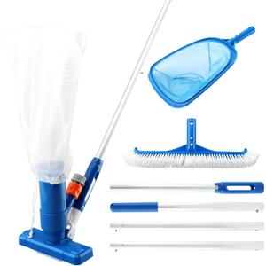 Pool Skimmer Net, Swimming Pool Cleaning Kit, Vacuum Cleaner Bottom Brush Mesh Leaf Bag Semi-deep Skimmer Net & Adjustable 47-61in Pole